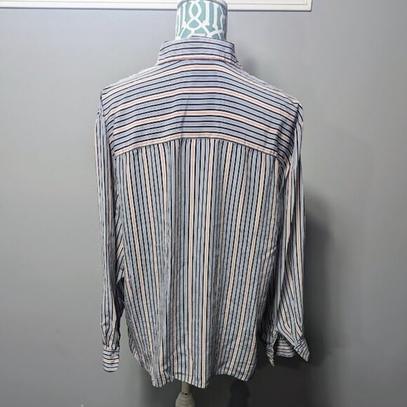 100 % SILK Talbots Button Down Blue, Red and Black Stripped Size 18 - Picture 3 of 5